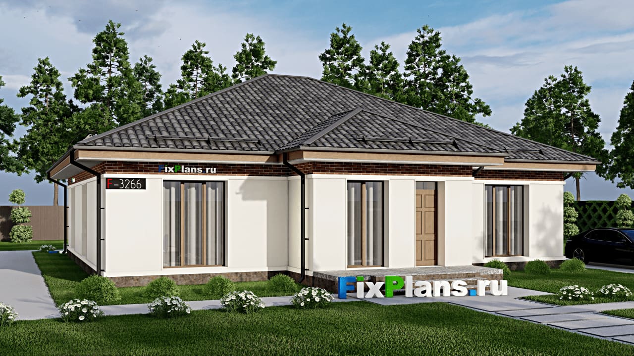 Одноэтажный дом F-3266 — фасад