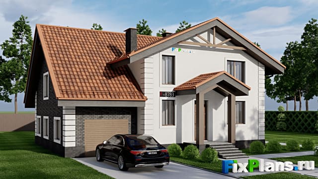 Одноэтажный дом с мансардой  F-8783