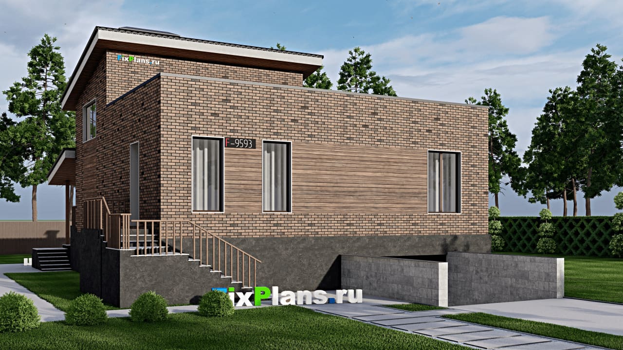 Одноэтажный дом F-9593 — фасад
