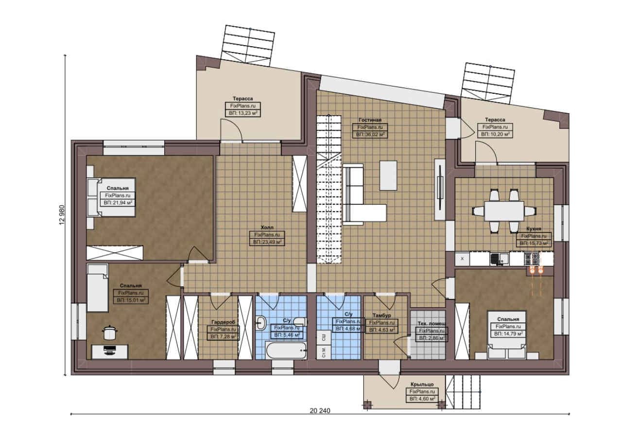 Планировка Одноэтажный дом с мансардой  F-4814